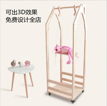 ins Nordic Wood simple men and women decoration shelves clothing display stand solid wood Mobile floor rack window rack
