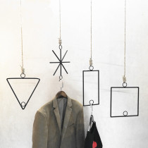 Retro wrought iron clothing store personality decoration hanging hook hemp rope hanging ring window creative hanging clothes display rack