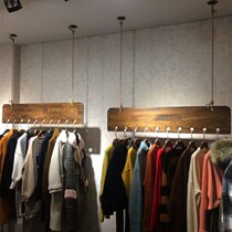 Window pure solid wood hemp rope hanging high-end clothing store hangers retro clothing display stand side hanging men and women childrens clothing repair repair
