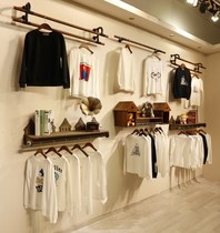 Clothing store hanger display rack childrens clothing store shelves solid wood vintage wall House side hanging solid wood wall hanging