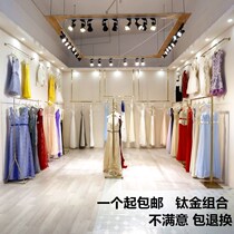 Womens clothing store hanger display stand gold clothing side rack iron floor hanging clothing display rack combination rack