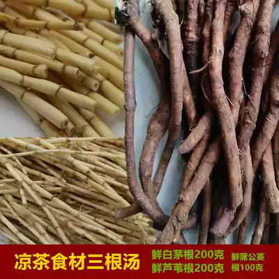 Wild fresh three-root soup Fresh white grass root Reed root Dandelion root heat-clearing herbal tea ingredients