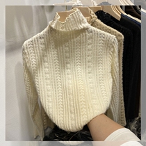 2021 autumn and winter foreign air European products T-shirt with high neck long sleeve hollow hook lace shrub warm bottoming shirt