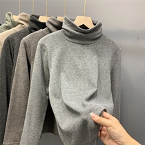 Womens double-sided cashmere high collar with bottoming shirt Autumn and winter plus velvet top thickened abrasive T-shirt