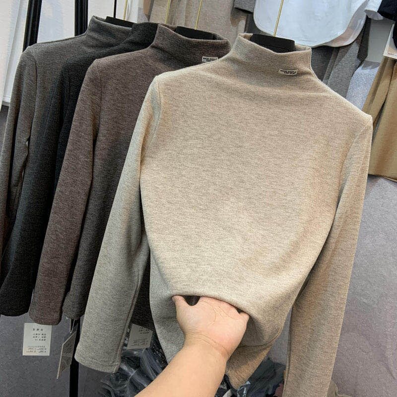 2022 autumn and winter new warm upholswear woolen sweatshirt bottom-shirt 100 lap up slim and half high collars upper clothes