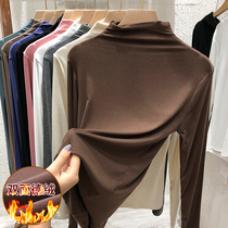 Double-sided top velvet 2021 Autumn Winter new solid color semi-high collar slim bottom shirt short T-shirt women tide