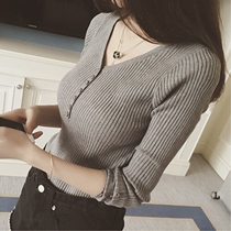 Sweater knitted bottoming shirt womens autumn and winter slim fit tight knitted short top long-sleeved womens 2021 new