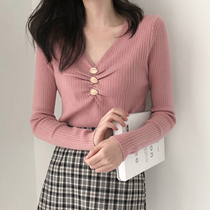 Womens sweater early autumn 2021 new bottoming shirt womens autumn and winter short long-sleeved sweater top clothes all-match