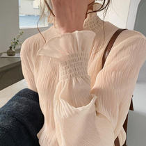 Chiffon bottoming shirt womens autumn and winter 2019 new semi-high collar western style all-match design sense long-sleeved short top