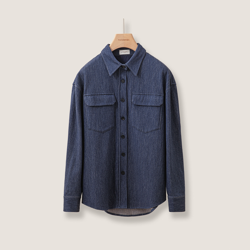 Three Thousand | Yuanyihe Miao Retro Blue Italian Yarn-Dyed Wool Denim/Shirt Pants Jogger Pants Bg2768