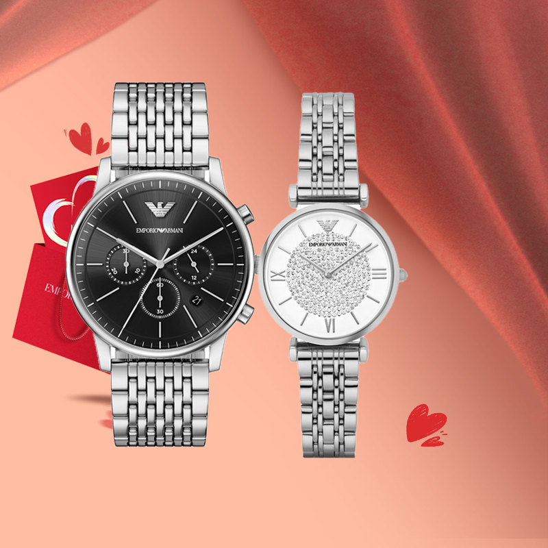 [Couple Watch Set] Armani Couple Quartz Wristwatches Men's and Women's Steel Band Business Fashion Watches 520 Gift