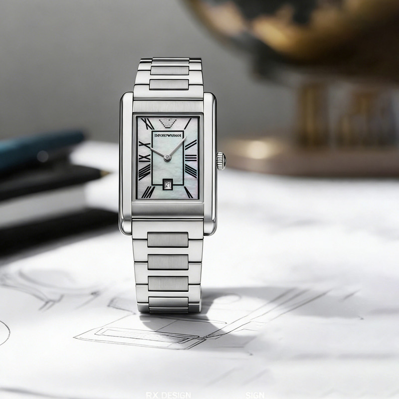 [Gift for Men] Armani Watch Men's Square Watch Business Casual Elegant Steel Band Mother-Of-Pearl Watch Ar11664