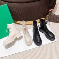 Salt Department sweetness ~ 2021 New dermis Martin boots Womens thick bottom inner heightening coarse heel Locomotive Boots White Short Boots