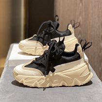 High in height ~ black casual shoes thick bottom 100 lap net red genuine leather inner heightening sneaker women light sneakers