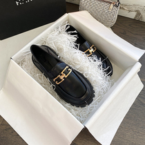 Make the overall stylist plus ~ leather shoes womens fall Inn wind single shoes black thick bottom 100 hitch a foot pedal Lefoshoe