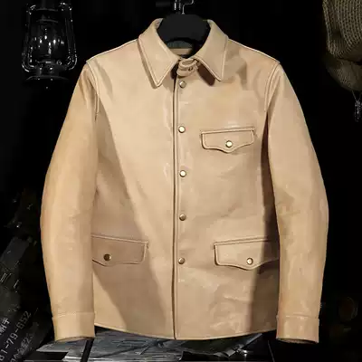 Customized first layer primary color horse skin niche division staff leather jacket Japanese vintage leather slim autumn and winter jacket