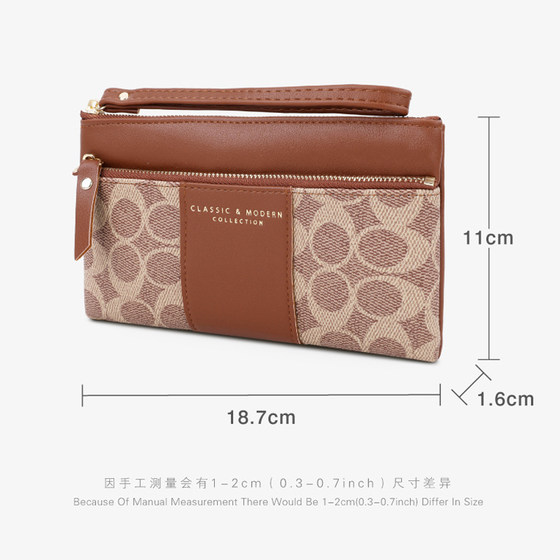 钱包女士长款新款经典椭圆印花老花纹拉链手腕包大气软皮妈妈手提