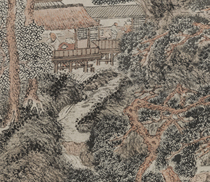 Shen Zhous imitation of Heshan woodcutters brushwork landscape imitation of Wang Mengs landscape painting Chinese painting vertical scroll wall decoration Giclee reproduction