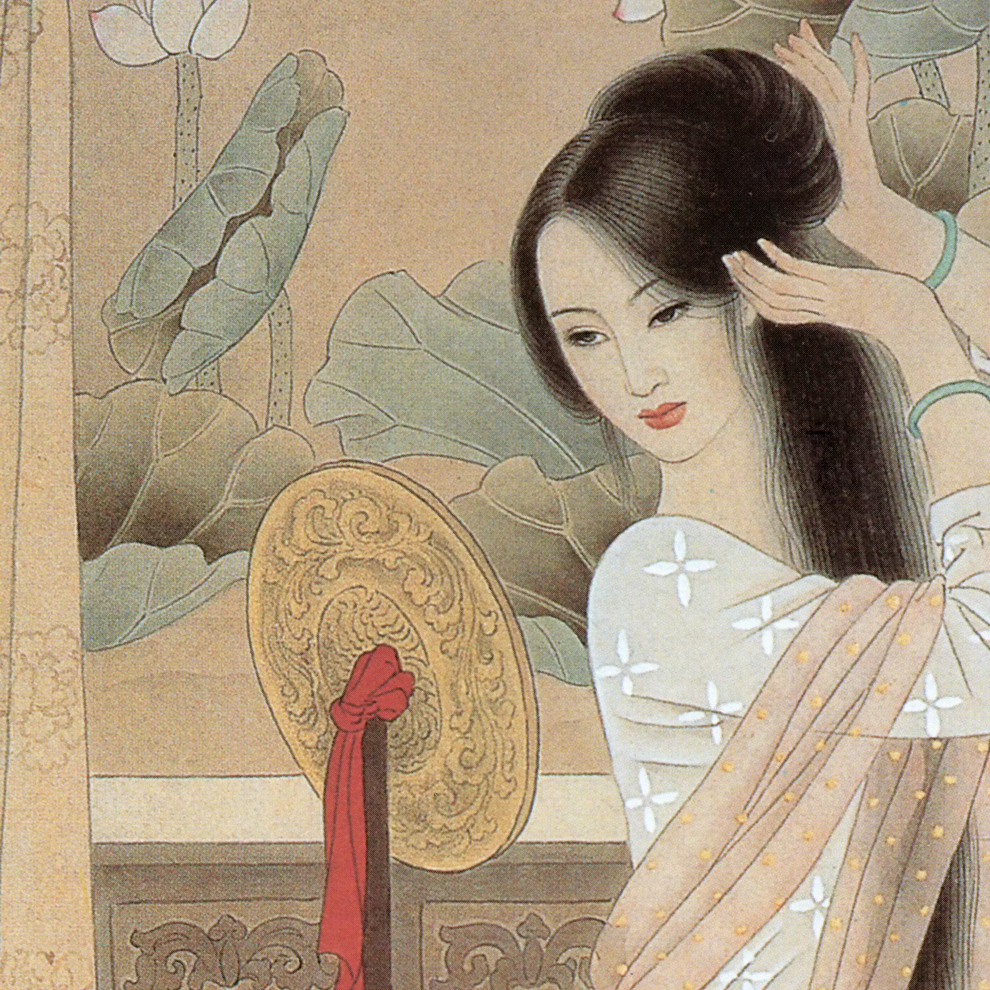 赵国经王美芳工笔仕女图花鸟国画墙面装饰美术资源微喷复制