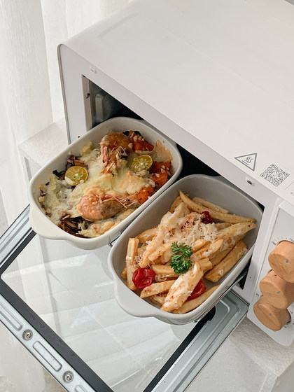 陶瓷盘子家用烤肉焗饭盘西餐盘烤盘烤箱提拉米苏深盘双耳烤碗深盘