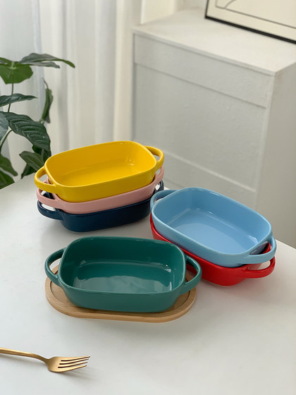 陶瓷盘子家用烤肉焗饭盘西餐盘烤盘烤箱提拉米苏深盘双耳烤碗深盘