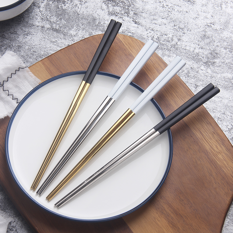 Mirror 304 stainless steel chopsticks Household non-slip anti-scalding chopsticks square chopsticks practical chopsticks Black gold chopsticks