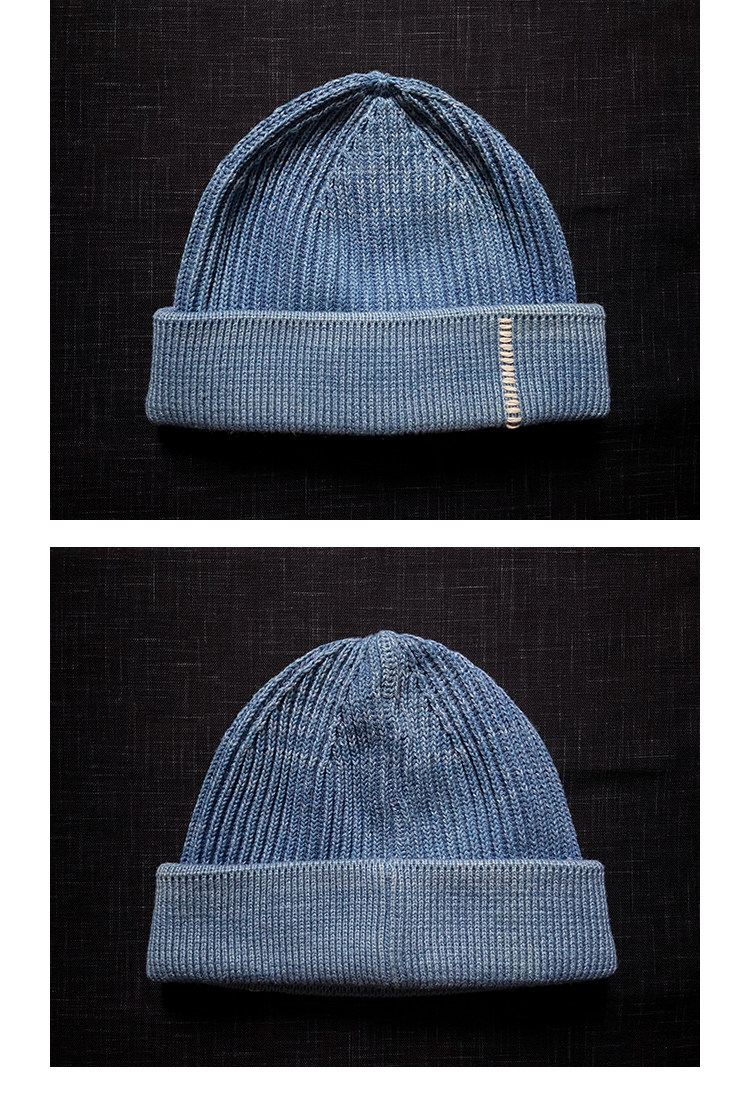 Major Folk│植物藍染 手縫い刺し子刺繍ニット帽 レトロニットキャップ