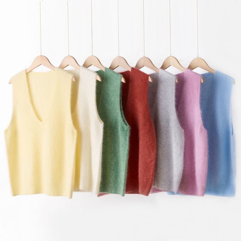 First-Line Ready-To-Wear Brushed 5% Cashmere Pure Wool Sweater, Short V-Neck Sleeveless Vest, Pullover Layering Vest, Versatile