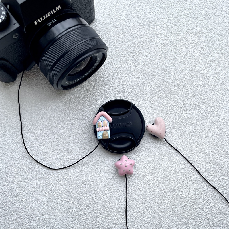 Lefa Camera Lens Cap Anti-Loss Strap Camera Decoration Heart Pink Mirrorless Camera Fuji Sony Canon Accessories Universal
