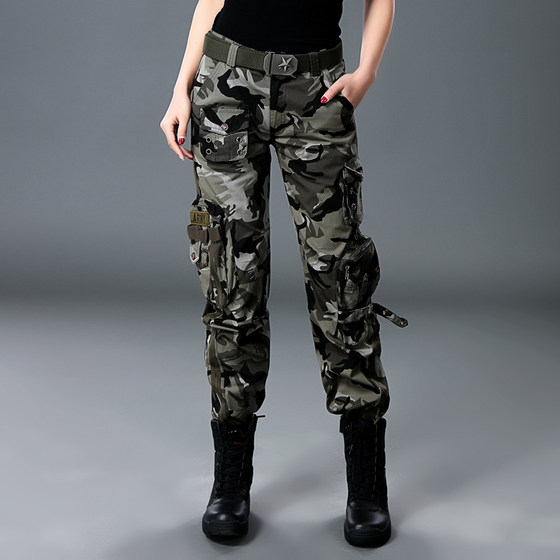 Spring and autumn outdoor mountaineering camouflage pants trendy women's overalls hippop small man large size loose straight casual trousers