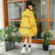 Rain Star Rain 嫣 [22948O] Cô gái mùa thu 2018 in chữ mới phiên bản Hàn Quốc của chiếc áo gió sáng màu thủy triều