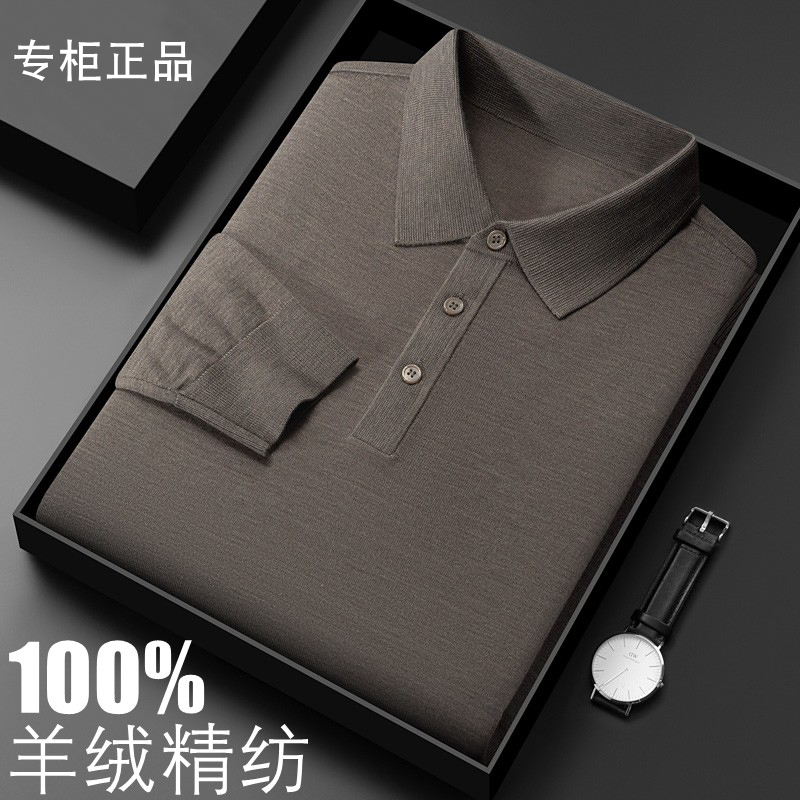 2025 New Premium Cashmere Sweater for Men, 100% Pure Cashmere Long-Sleeve T-Shirt, Men's High-End Brand Polo Fine-Spun Sweater
