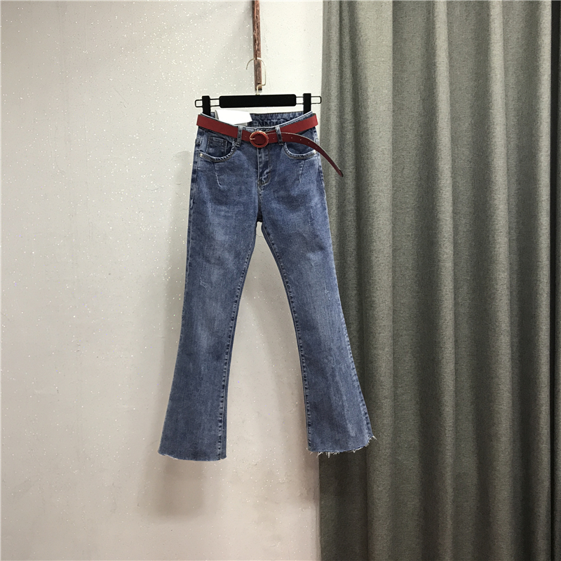 2021 spring and autumn new net red slim slim high waist elastic flash micro flared jeans women's wide pants