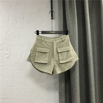 Green a word denim shorts 2021 spring and summer wear Korean version of high waist thin tooling wide legs loose hot pants tide