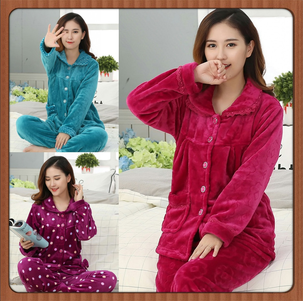 Flannel Pyjamas Woman Winter Fall Fat Lady Short long sleeves Garnard thickened 35-45-55-year-old suit sy