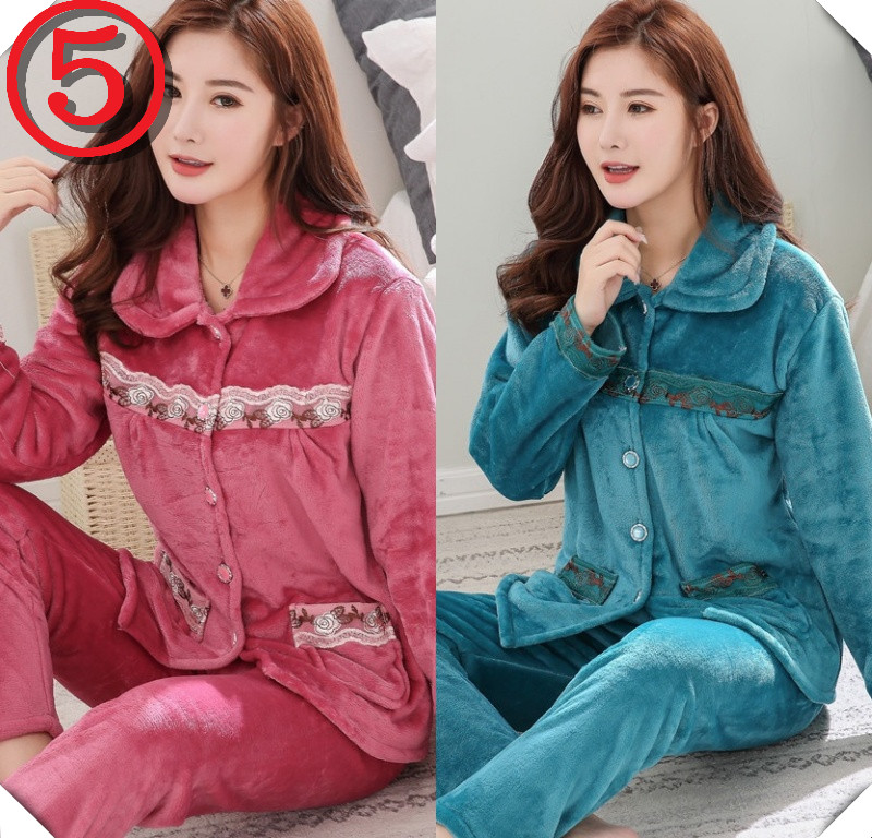 Women's soil pajamas winter and autumn models Winter plus velvet thickened cotton coral fleece Dongtian pajamas women Dongwinter sy