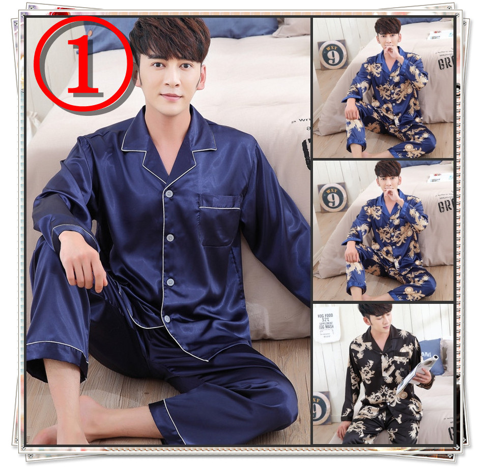 Men's Pyjamas Spring Long Sleeves Ice Silk Ultra Slim Snow Spinning Silk Summer Middle Aged Sleeping Man's Middle-aged Dad