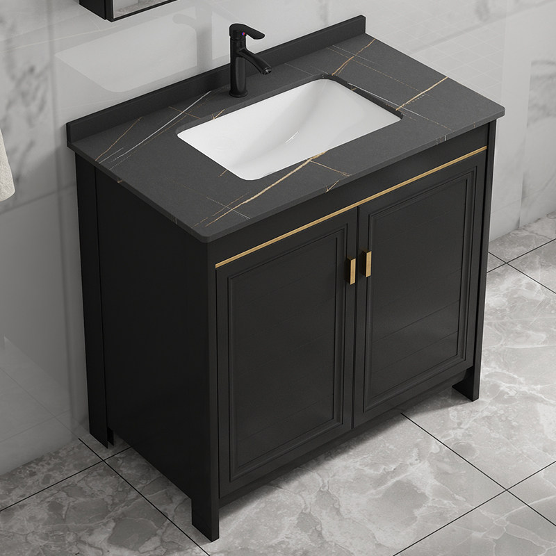 Light luxury rock slab floor-standing washbasin integrated space aluminum bathroom cabinet combination toilet wash countertop washbasin