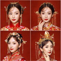 Chinese style bridal headdress Xiuhe tassel walk Chinese style atmospheric show and hair accessories Wedding Red Xiuhe dress Phoenix crown woman