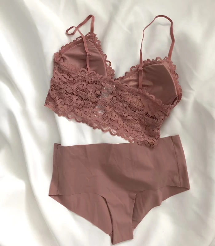 Châu Âu và Mỹ Bralette ren mỏng đẹp trở lại áo ngực mềm mại và thoải mái không có vòng thép đồ lót tóm tắt dây đeo thiết lập đồ lót ibasic