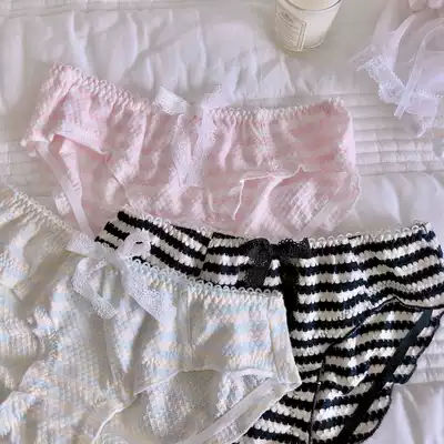 Cute Japanese girl comfortable lace underwear bow breathable cotton briefs low waist hip
