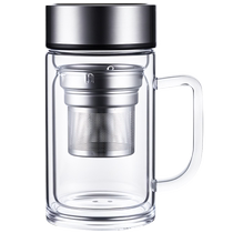 Jianxi double-layer glass tea cup with handle water cup 2024 new mens office large-capacity tea cup