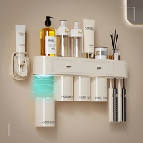 Toothbrush rack without punching wall-mounted bathroom wall-mounted household toothpaste storage box toothbrush set