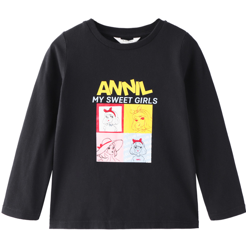 Long Sleeve T-shirt 2020 mùa xuân dress New Little Girl ngọt Vòng cổ dài tay áo dệt kim áo len Annell Girl.