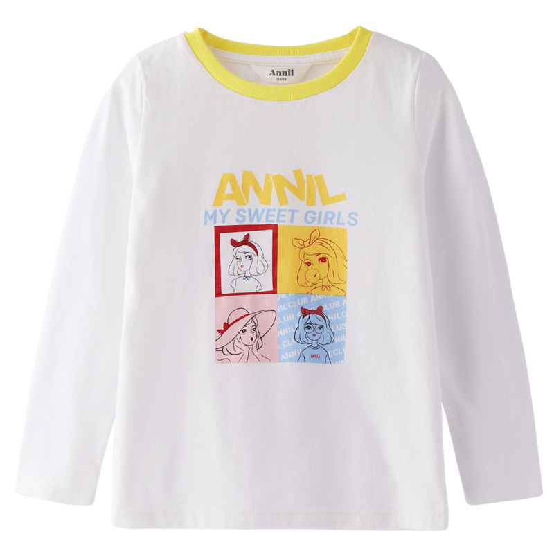 Long Sleeve T-shirt 2020 mùa xuân dress New Little Girl ngọt Vòng cổ dài tay áo dệt kim áo len Annell Girl.