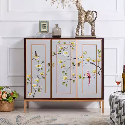 New Chinese shoe cabinet Solid wood modern Chinese entrance cabinet foyer cabinet Small apartment entry door light luxury storage cabinet