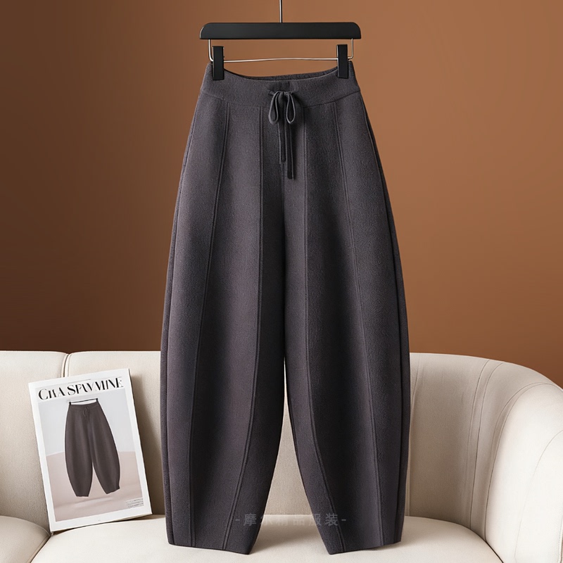 High-End Double-Sided Fleece Scimitar Pants, Winter Thickened Casual Pants, Nine-Point Wide-Leg Pants, Loose Lantern Pants, Harem Sickle Pants