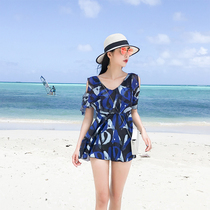 2020 new swimsuit female fairy fan conservative conjoined belly belly thin sexy large size ins Wind hot spring swimsuit