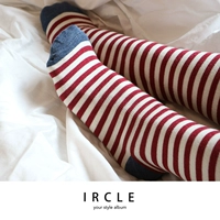 CIRCLESOCKS vớ sọc đỏ và trắng retro trong ống gió đại học vớ cotton hoang dã Nhật Bản mùa xuân mới - Vớ bông vớ cao cổ