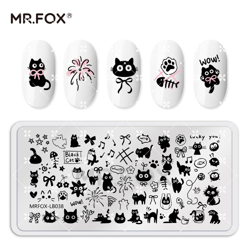 Mrfox High-Quality Nail Art Stamping Plates Panda Bamboo Panda Cat Dog Transfer Tools